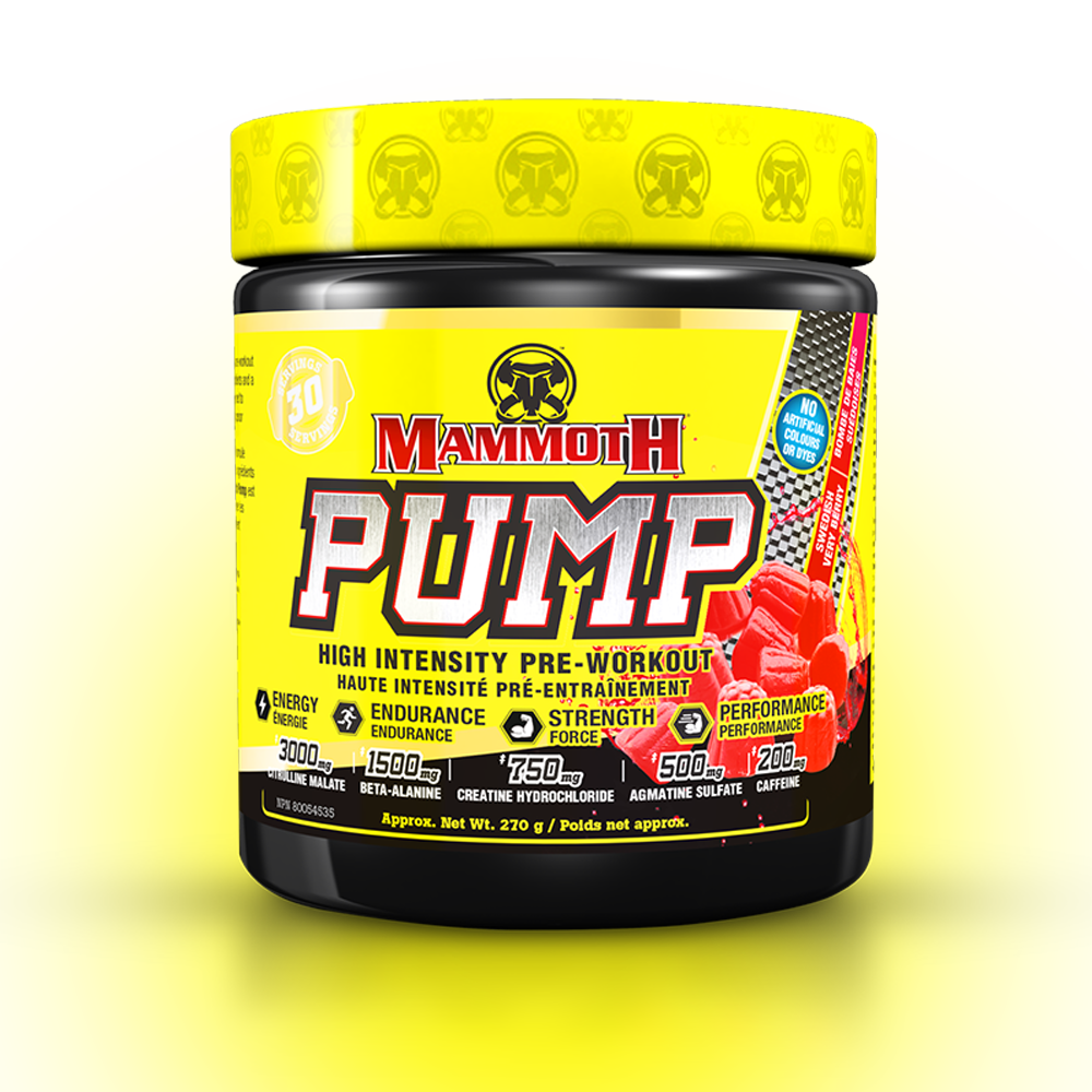 MAMMOTH PUMP - Fully Loaded powerful pre-workout formula with scientifically researched ingredients in effective doses, for Extreme Energy and endurance, high intensity workouts; Hard Muscle Gains and Massive Muscle Pumps! Swedish Berry PREWORKOUT HIGH INTENSITY ENDURANCE STRENGTH. MEN WOMEN. Preworkout Supplement Canada.