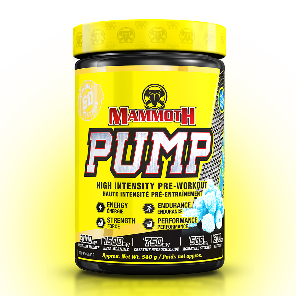 MAMMOTH PUMP - Fully Loaded powerful pre-workout formula with scientifically researched ingredients in effective doses, for Extreme Energy and endurance, high intensity workouts; Hard Muscle Gains and Massive Muscle Pumps! HIGH INTENSITY ENDURANCE STRENGTH. MEN WOMEN. Preworkout Supplement Canada. Best PREWORKOUT. Clear Raspberry flavour. No artificial colours.
