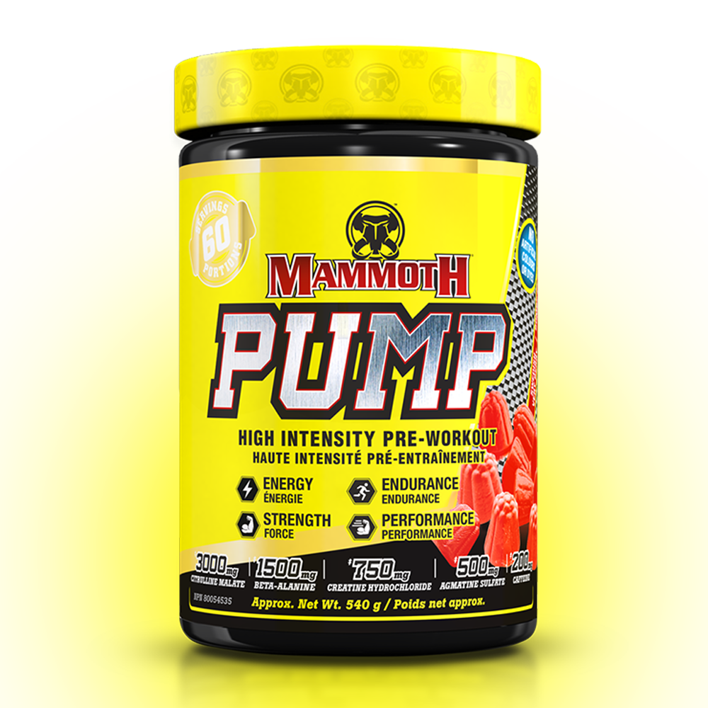 MAMMOTH PUMP - Fully Loaded powerful pre-workout formula with scientifically researched ingredients in effective doses, for Extreme Energy and endurance, high intensity workouts; Hard Muscle Gains and Massive Muscle Pumps! HIGH INTENSITY ENDURANCE STRENGTH. MEN WOMEN. Preworkout Supplement Canada. Best PREWORKOUT. 60 servings. Swedish Berry flavour. 