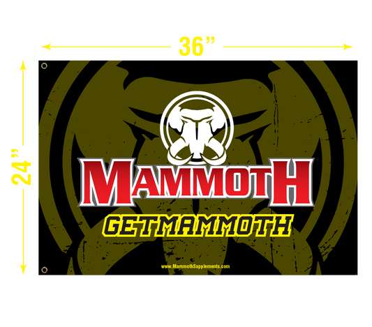This Black & Red Mammoth Banner / Flag for your Barbell Rack, Home Workout Station - Fitness Banner. 3 feet x 5 feet - 24" x 36 "