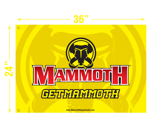 Classic Yellow & Red Mammoth Banner / Flag for your Barbell Rack, Home Workout Station - Fitness Banner. 3 feet x 5 feet - 24" x 36 "